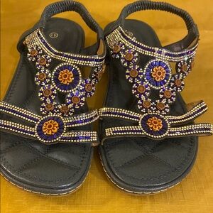 Elegant Beaded Purple and Blue Sandals